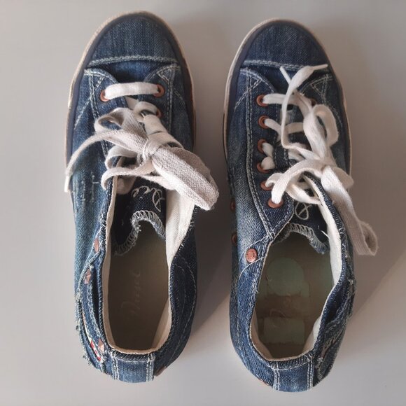 Diesel Low Top Denim Sneakers - Women's Size 8 - Picture 7 of 10
